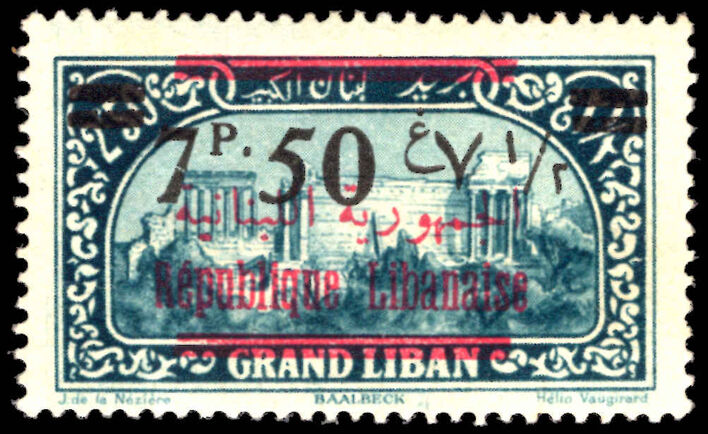 Lebanon 1928 (May-Dec) 7p50 on 2p50 light blue lightly mounted mint.