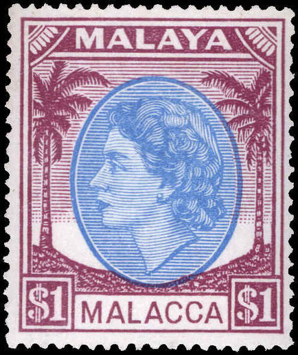 Malacca 1954 $1 blue & purple lightly mounted mint.