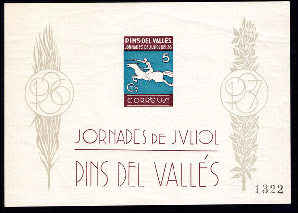 Spain 1936 Civil War Pins Del Valles souvenir sheet unmounted mint.