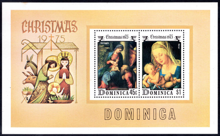 Dominica 1975 Christmas. Virgin and Child paintings souvenir sheet unmounted mint.