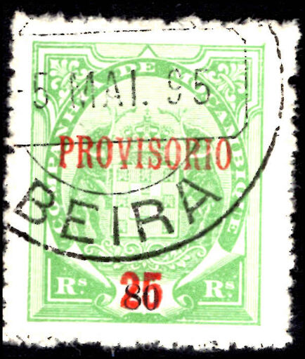Mozambique Co. 1895 25 on 80r pale green PROVISORIO fine used.