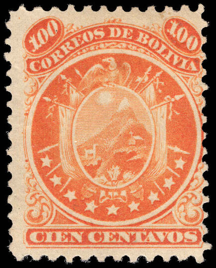 Bolivia 1868 100c orange 9 stars mounted mint.