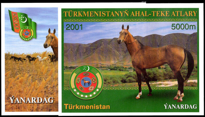Turkmenistan 2001 Akhal-Teke Horses set of two souvenir sheets unmounted mint.