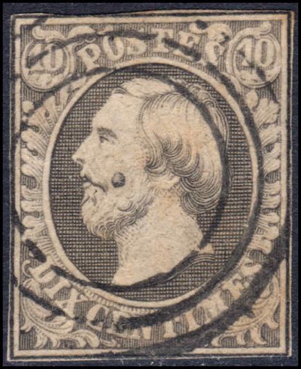 Luxembourg 1856 10c grey-black  fine used but with close margins