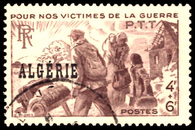 Algeria 1945 Postal Employees War Victims' Fund fine used.