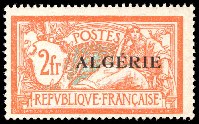 Algeria 1924-25 2f red and blue-green unmounted mint.