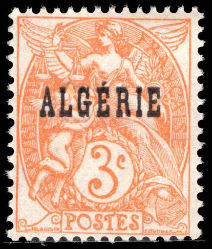 Algeria 1924-25 3c orange-red unmounted mint.