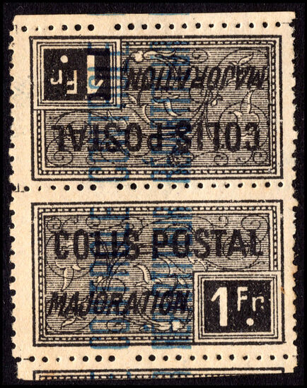 Algeria 1924-27 1f black Colis Postale tete-beche pair lightly mounted mint.