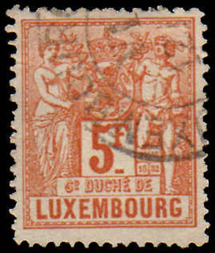 Luxembourg 1882 5fr perf 13½ fine used