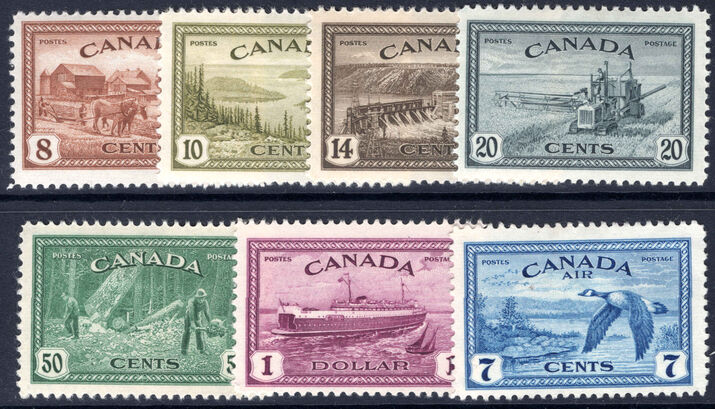 Canada 1946-47 Peace Re-conversion set (7c no gum) lightly mounted mint.