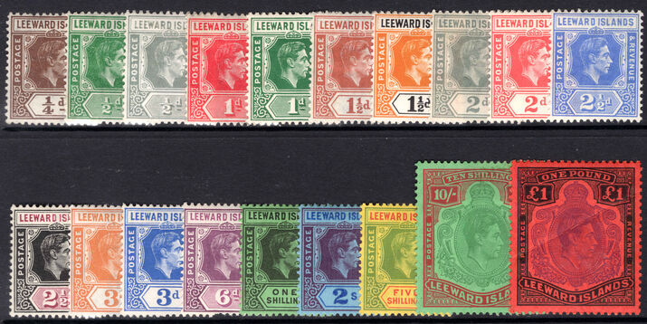 Leeward Islands 1938-51 set (£1 creased) lightly mounted mint.