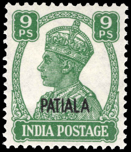 Patiala 1941-46 9p green lightly mounted mint.