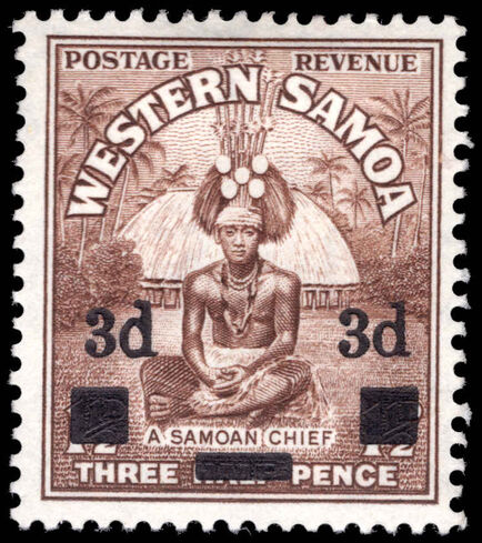 Samoa 1940 3d provisional lightly mounted mint.