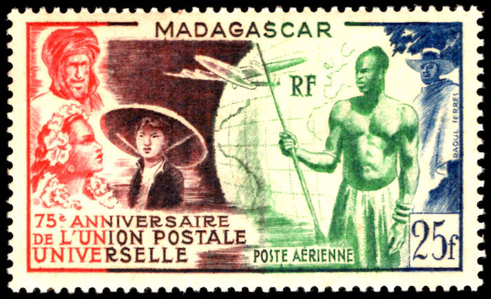 Madagascar 1949 75th Anniversary of UPU lightly mounted mint.
