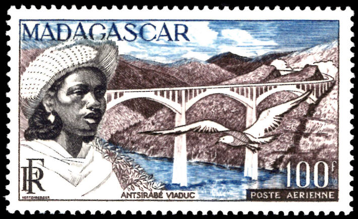 Madagascar 1952 100f Antsirabe Viaduct unmounted mint.