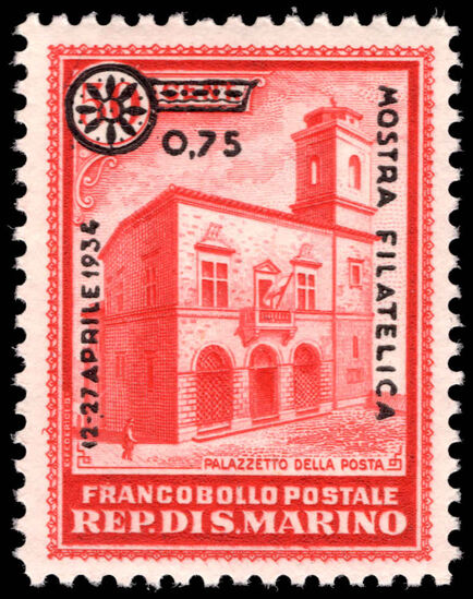 San Marino 1934 Philatelic Exhibition 75c on 50c red unmounted mint.