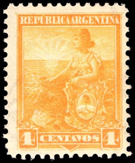 Argentina 1899-1903 4c yellow perf 12 fine unmounted mint.