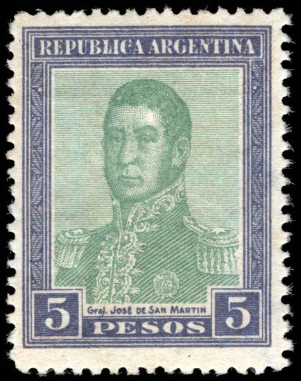 Argentina 1917-21 5p green and slate-grey horizontal watermark unmounted mint.