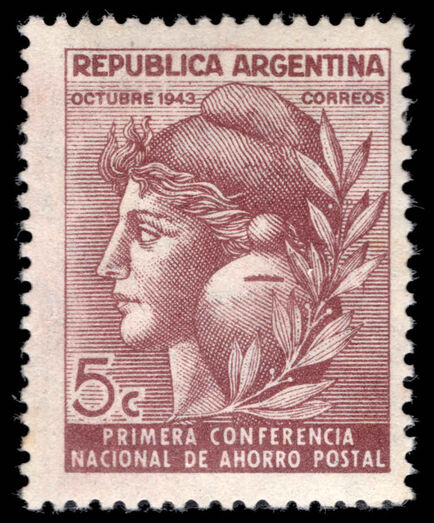 Argentina 1943 First Savings Bank Conference wmk sun with straight rays unmounted mint.