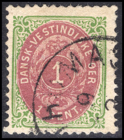 Danish West Indies 1873-1902 1c claret and green inverted frame perf 12½ fine used.