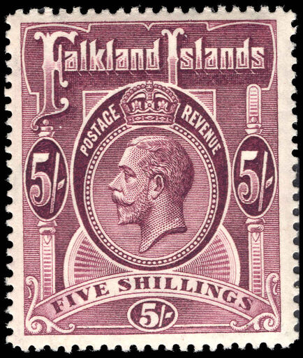 Falkland Islands 1912-20 5sh maroon fine lightly mounted mint.