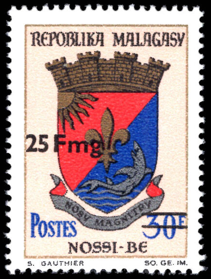 Malagasy 1974 25f provisional unmounted mint.