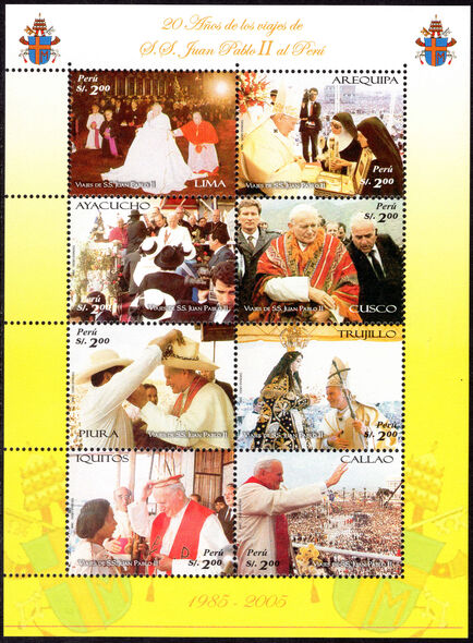 Peru 2006 Pope John Paul II's Visit to Peru sheetlet unmounted mint.