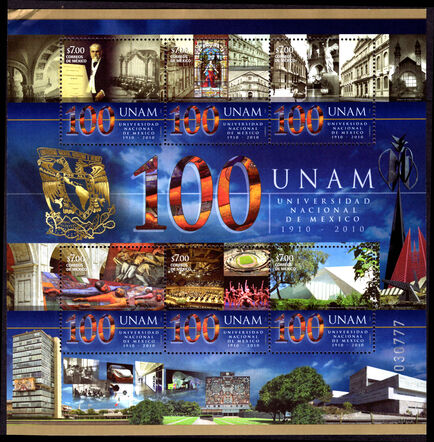 Mexico 2010 Centenary of the National University of Mexico souvenir sheet unmounted mint. (gum faults)