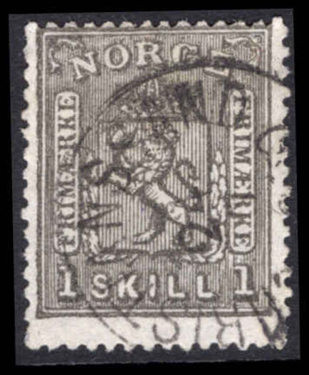 Norway 1867-68 1sk grey-black fine used.