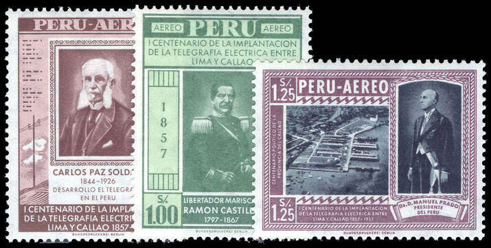 Peru 1958 Centenary of Lima-Callao Telegraph Service lightly mounted mint.