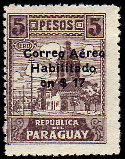 Paraguay 1929 $17.00 on 5 peso hinged