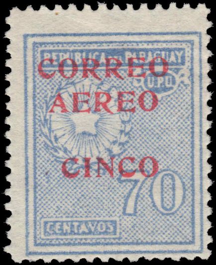 Paraguay 1930 5c on 70c  air hinged