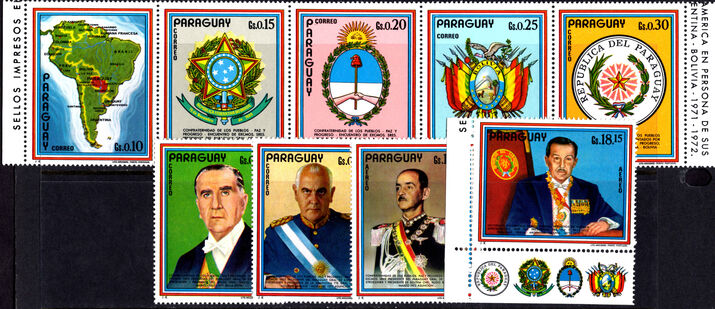 Paraguay 1972 Visit of the Presidents of Argentina, Bolivia and Brazil to Paraguay (folded) unmounted mint.