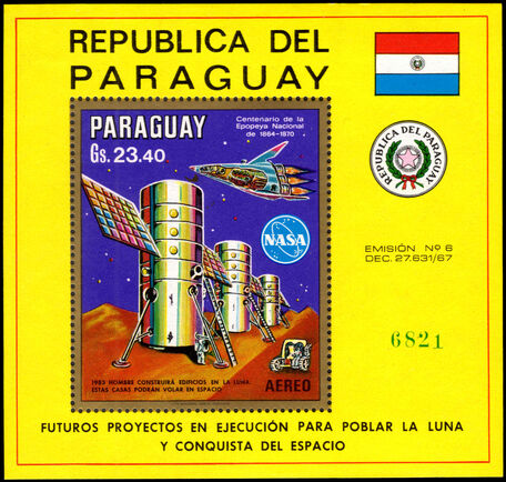 Paraguay 1970 Future space projects souvenir sheet unmounted mint.