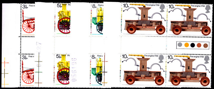 1974 Bicentenary of Fire Prevention gutter and traffic light block of 4 unmounted mint.