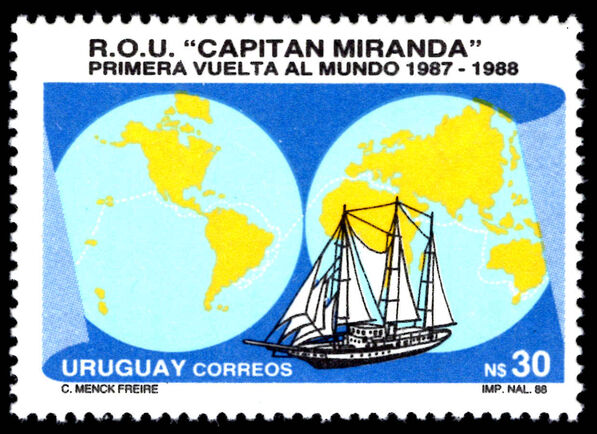 Uruguay 1988 First World Voyage of Capitan Miranda unmounted mint.