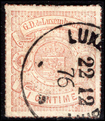 Luxembourg 1865-75 1c red-brown rouletted in colour fine used.