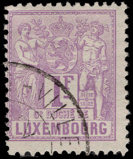 Luxembourg 1882-84 1f lilac perf 12½x12 fine used.