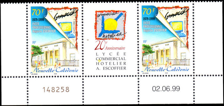 New Caledonia 1999 School Building Pair With Label unmounted mint.