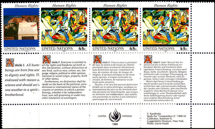 New York 1989 Human Rights Strips unmounted mint