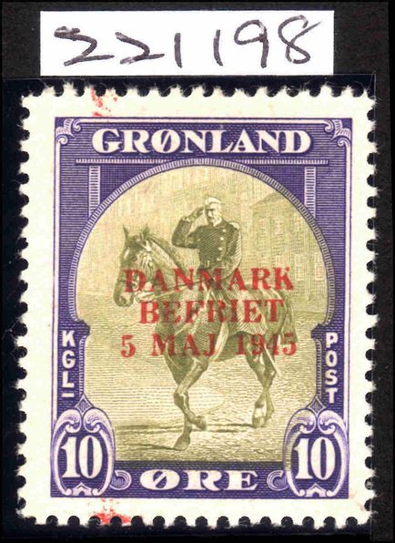 Greenland 1945 Liberation 10ø Red Overprint with RPS Certificate stating Genuine fine mint very lightly hinged.