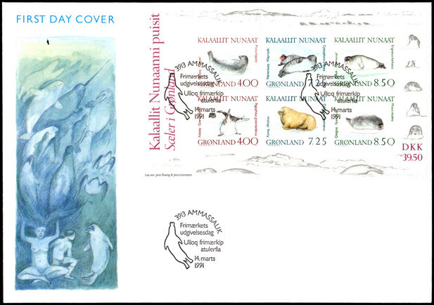 Greenland 1991 Marine Mammals souvenir sheet First Day Cover