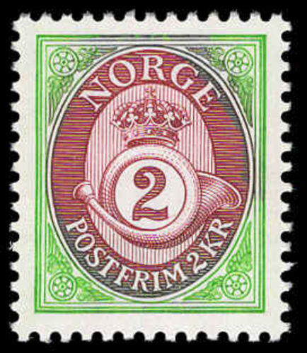 Norway 1991-92 2k lake and bright green unmounted mint.