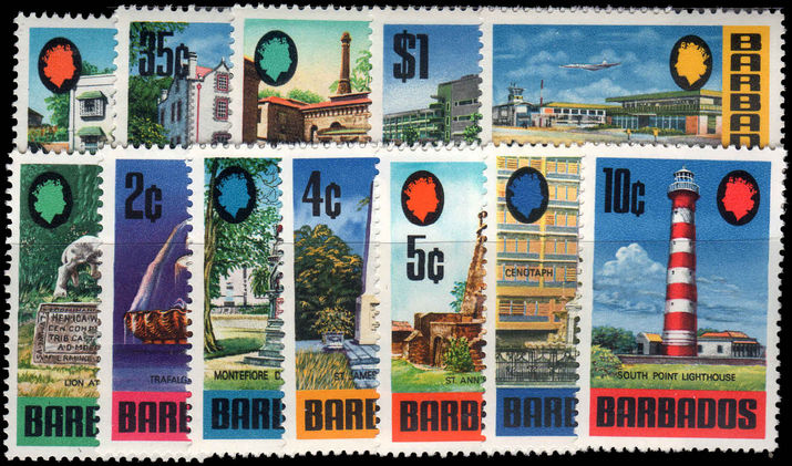 Barbados 1970-71 ordinary glazed paper part set incl $5 value fine unmounted mint.