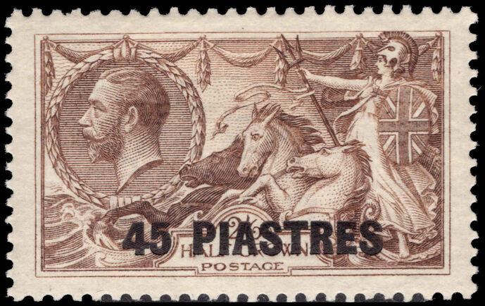 British Levant 1921 45pi on 2s6d chocolate-brown lightly mounted mint.