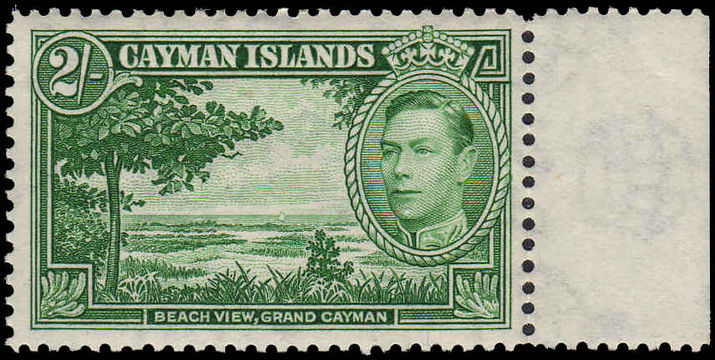 Cayman Islands 1938-48 2/- Deep Green mint lightly hinged.