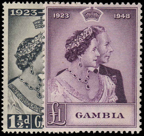 Gambia 1948 Royal Silver Wedding fine mint lightly hinged.