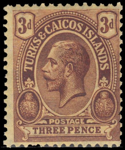 Turks & Caicos Islands 1913 3d purple on lemon fine lightly mounted mint.