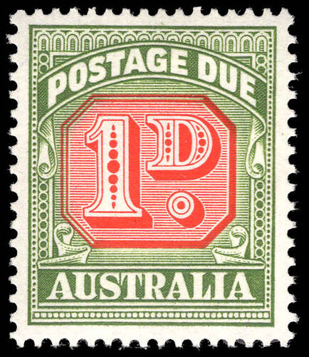Australia 1958-60 1d carmine and deep green postage due die II no wmk unmounted mint.