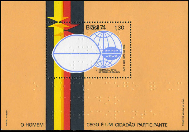 Brazil 1974 Welfare of the Blind souvenir sheet unmounted mint.